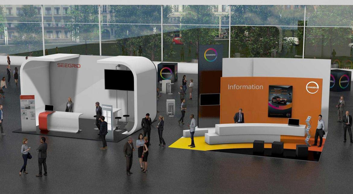 Piso de exhibición con diseño de eventos Covestro