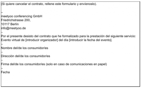 Formulario de desistimiento de muestra - MEETYOO