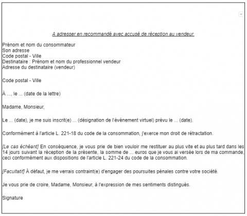 Modèle de formulaire de rétractation - MEETYOO Modèle de formulaire de rétractation - MEETYOO