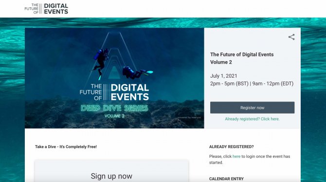 Individual registration page of the future of digital events